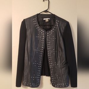 Peter Nygard Studded Genuine Leather with Knit Sleeves Jacket Women's Size Large